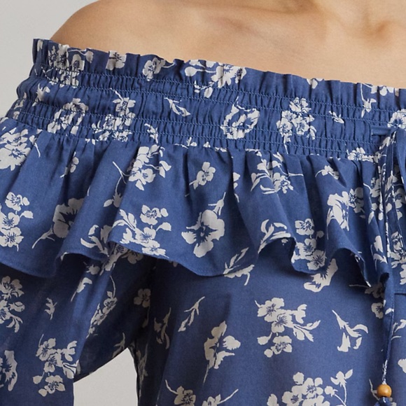 Ralph Lauren Blue Floral Off-Shoulder Blouse - Picture 4 of 10